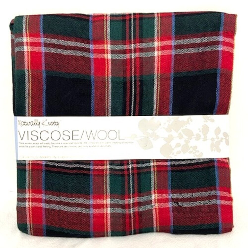 Naturally Knotty Merino Wool Blend Scarf Wrap‎ Shawl Red Black Plaid Tartan